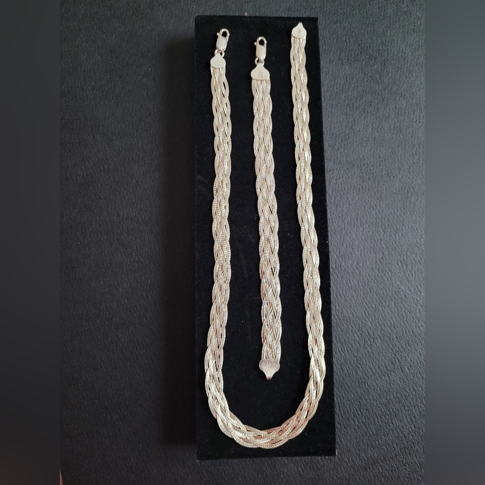 Silver Necklace and Bracelet set, with Earrings